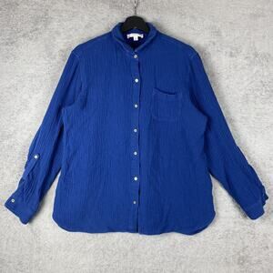 Anne Klein Jeans Shirt Womens Large Blue Lucile Gauze Cotton Button Front Casual